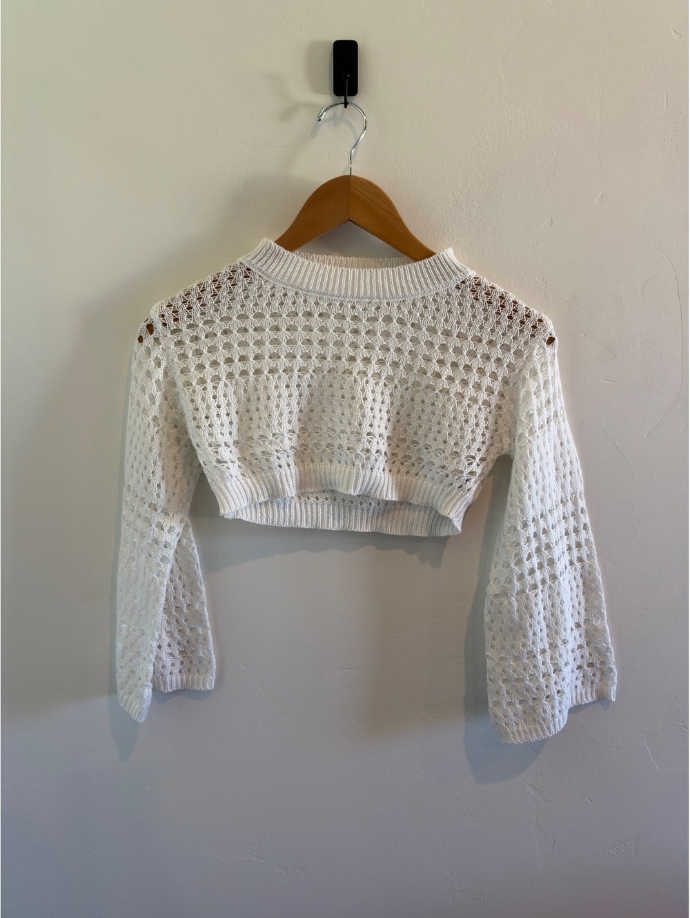 SHEIN Girls White Crochet Open Knit Cropped Sweater Size 9Y